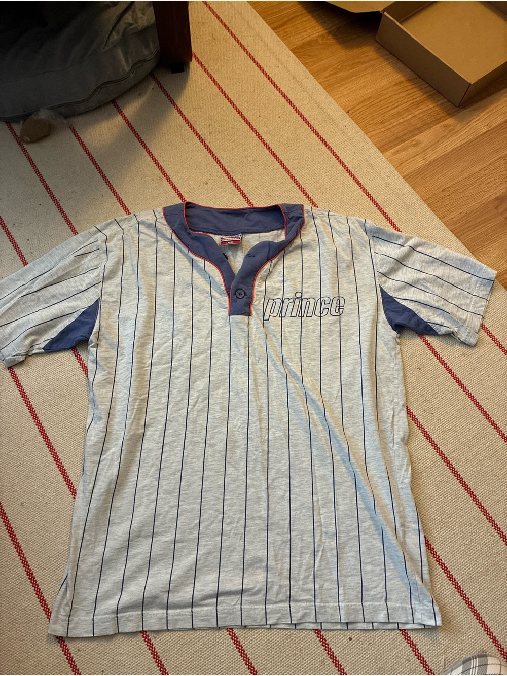 Prince Grey Pinstripe Baseball Henley with Blue Trim